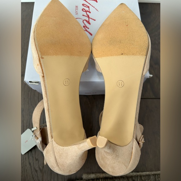 Vostey Milan Heels Tan/Nude Suede Ankle Strap Shoes size 11 NWT - Picture 6 of 10